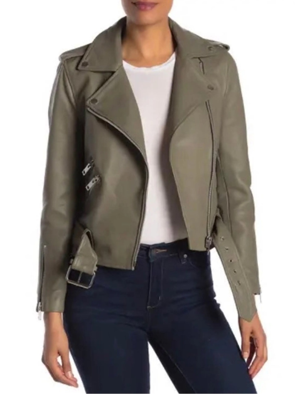 Walter Baker NWT 100% genuine leather XS army Green Moto Jacket coat